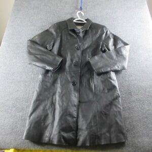 VINTAGE Excelled Coat Womens L Black Leather Button Front Lined Insulated 90s